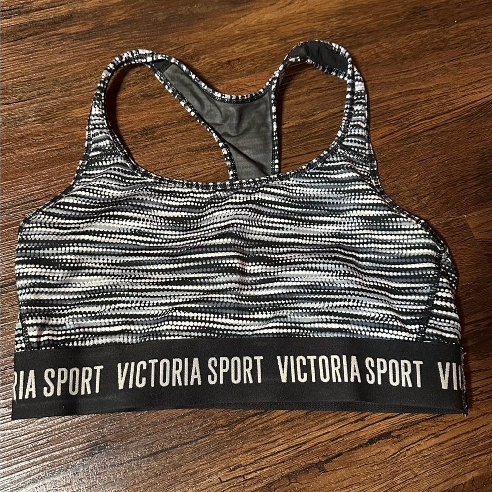 Medium Victoria Sport Black and White Striped Sports Bra